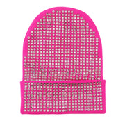 RARITYUS Bling Rhinestone Beanie Hats for Women Men Warm Knitted Winter Hats Y2K Stretchy Cuffed Skull Cap Hot Pink