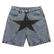 CUTEGAL Star Jorts for Men Denim Shorts Baggy Jorts Mid Rise Stretchy Patchwork Jeans Shorts Jorts Y2K (A XL)