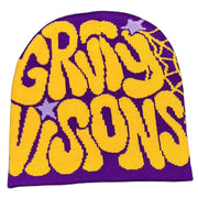 yolrdiw Women Beanie Y2k Letter Graphic Soft Warm Knitted Hats Men Winter Cap Purple/Yellow