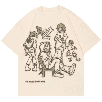 Vamtac Oversized Graphic Tees Y2k Vintage Tees for Men Women Streetwear Unisex T Shirts Beige