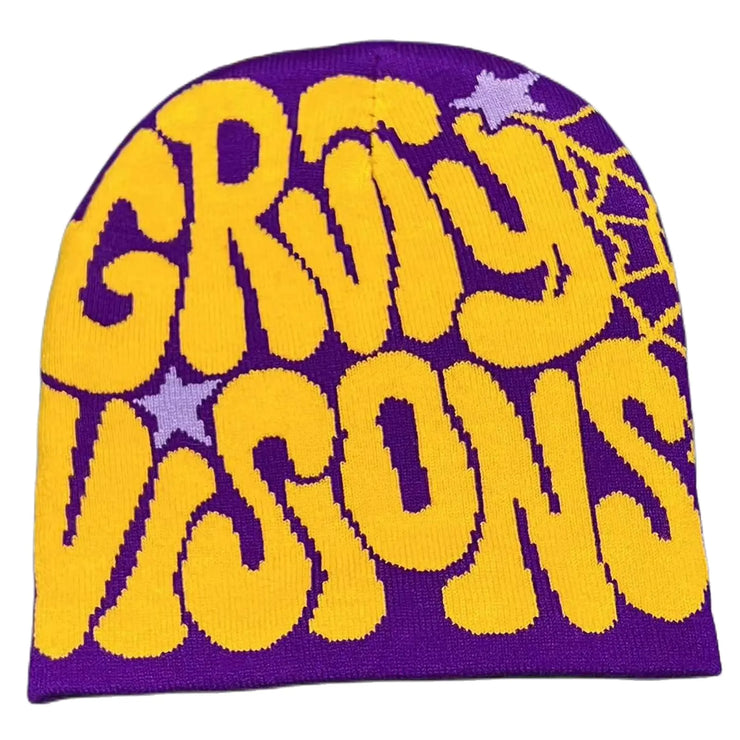 yolrdiw Women Beanie Y2k Letter Graphic Soft Warm Knitted Hats Men Winter Cap Purple/Yellow