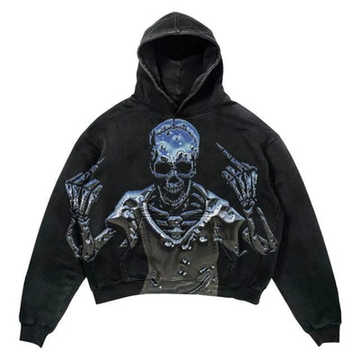Obenie Halloween Y2K Hoodie Gothic Casual Alphabet Blast Print Pattern Skull Fashion Hoodie Men Harajuku Men Clothing (8LLarge)