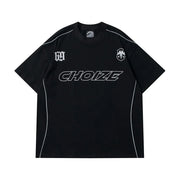 Y2K Oversized Reflective Strip T-Shirt for Men