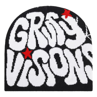 Supaico Men Women Y2K Beanies Letter Graphic Knitted Hat Winter Warm Beanies Casual Outdoor Skull Cap Black White GV