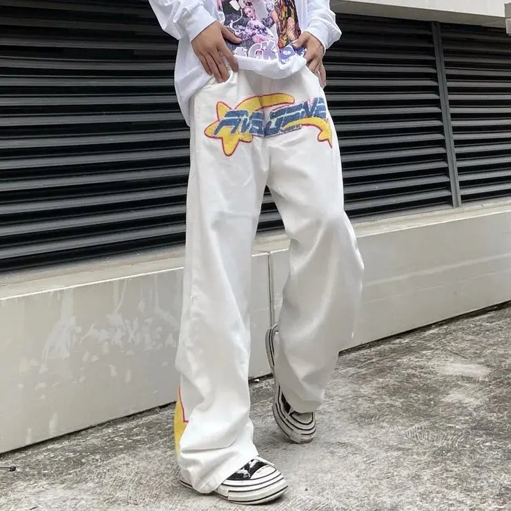 Y2K Vintage Embroidered Wide Leg Jeans for Men