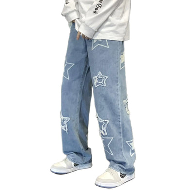 MAEHARRT Y2K Baggy Jeans for Men Star Graphic Hip Hop Pants Loose Fit Denim Pants Casual Streetwear Blue-a