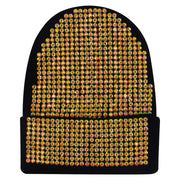 RARITYUS Bling Rhinestone Beanie Hats for Women Men Warm Knitted Winter Hats Y2K Stretchy Cuffed Skull Cap Hot Pink