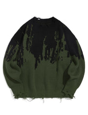 ZAFUL Frayed Hem Flame Sweater for Men Trendy Ripped Halloween Pullover Sweaters Raglan Sleeve Y2K Street Knitwear Green M